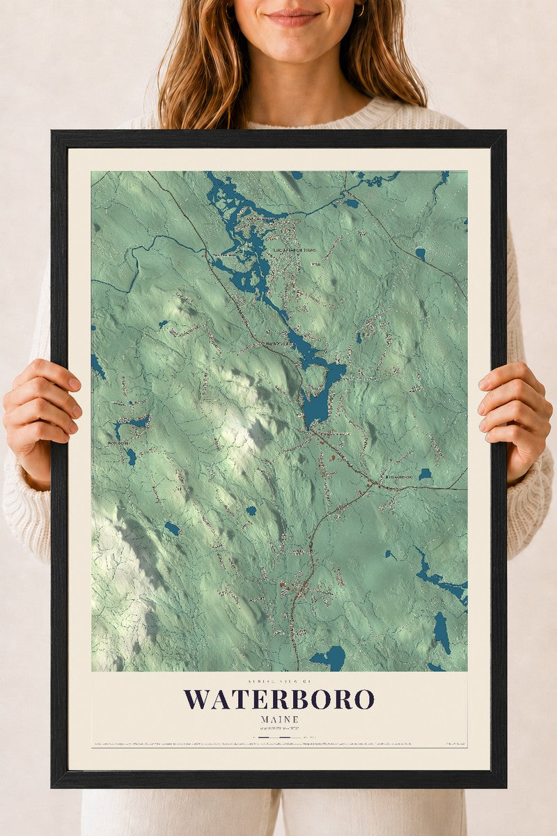 Waterboro, Maine map print - 18 x 24 black Ayous wood frame