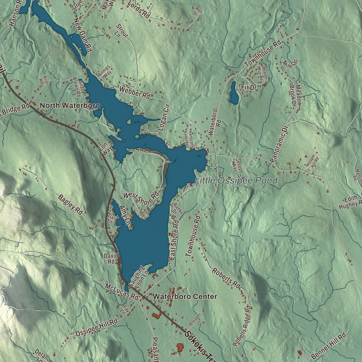 Terrain and local geography detail from the Waterboro, Maine map
