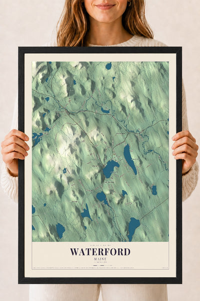 Waterford, Maine map print - 18 x 24 black Ayous wood frame