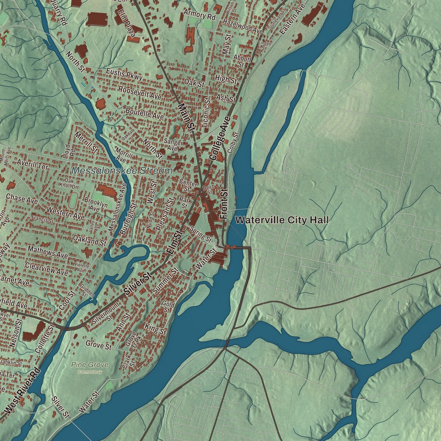 Street and neighborhood detail from the Waterville, Maine map