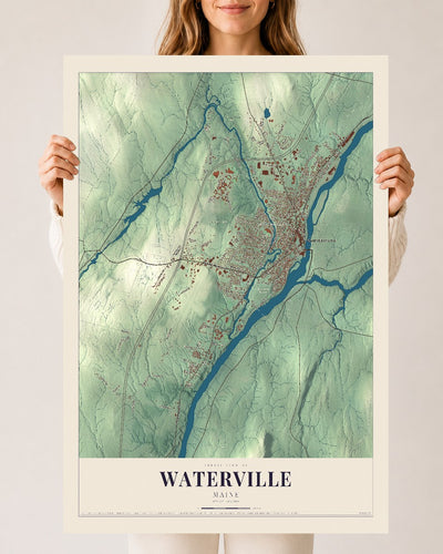 Waterville, Maine map print - 24 x 36 archival matte print