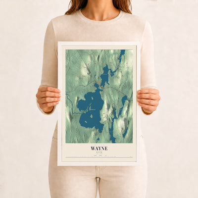 Wayne, Maine map print - 12 x 18 white Ayous wood frame