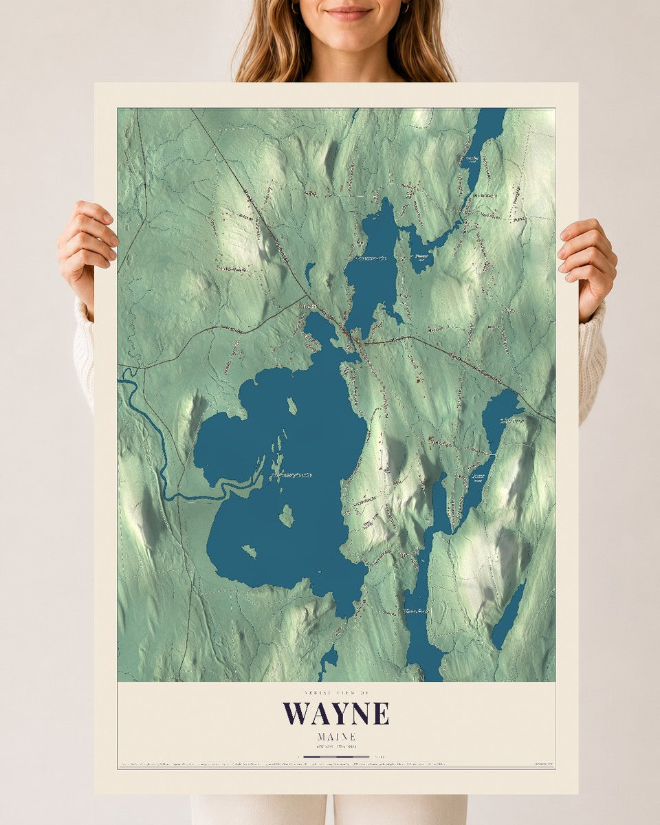 Wayne, Maine map print - 24 x 36 archival matte print