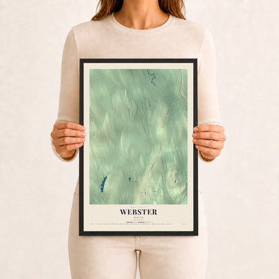 Webster, Maine map print - 12 x 18 black Ayous wood frame