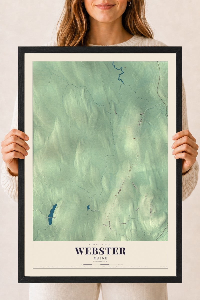 Webster, Maine map print - 18 x 24 black Ayous wood frame