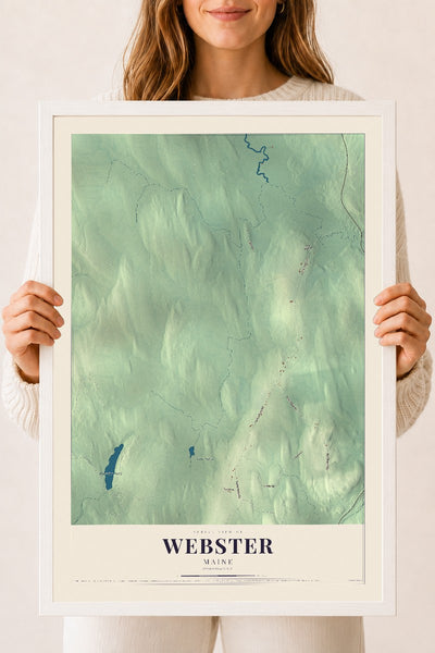 Webster, Maine map print - 18 x 24 white Ayous wood frame
