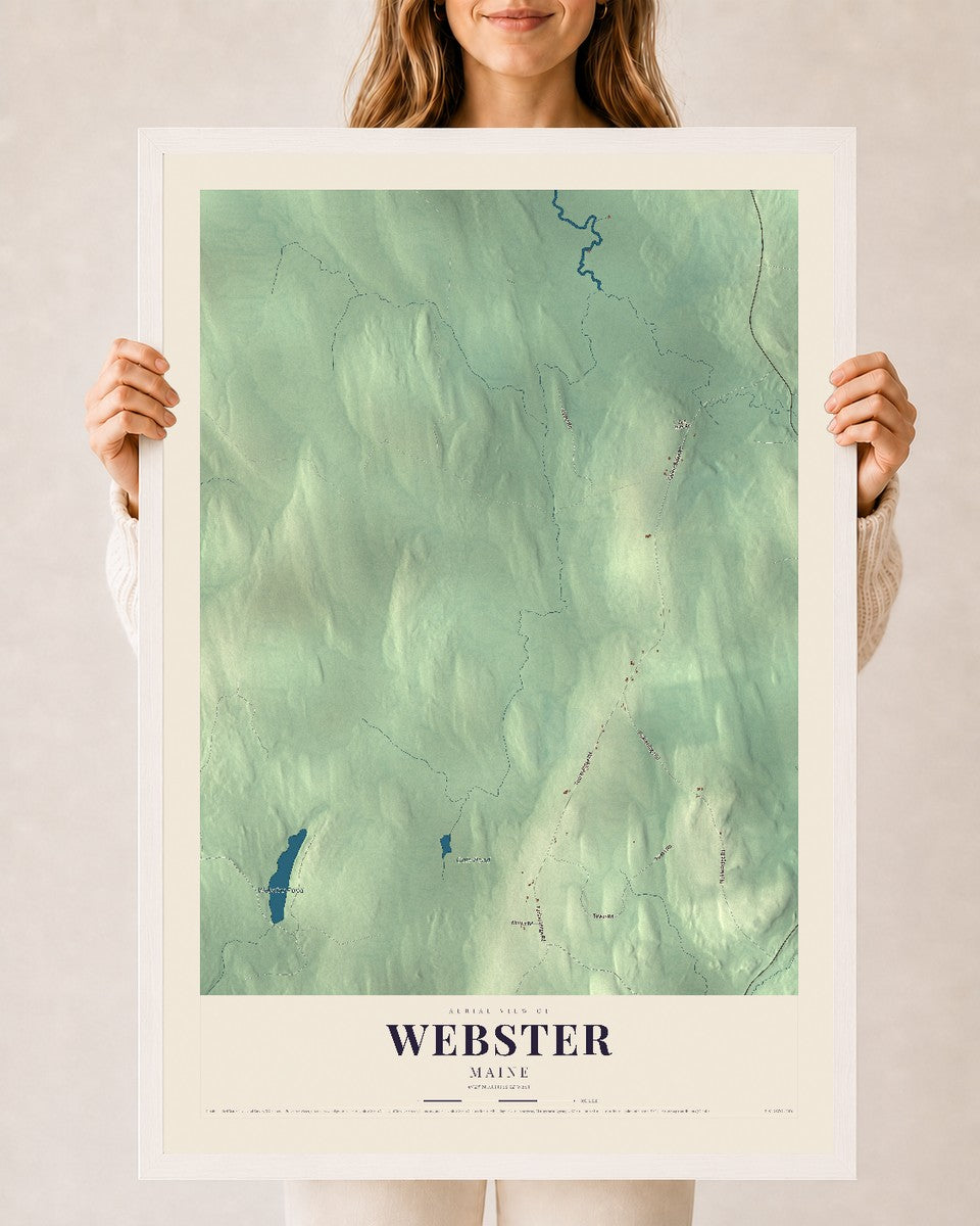 Webster, Maine map print - 24 x 36 white Ayous wood frame