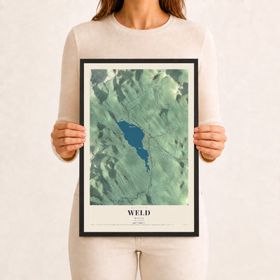 Weld, Maine map print - 12 x 18 black Ayous wood frame