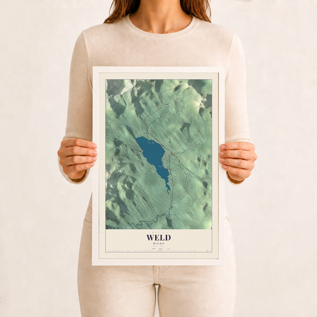 Weld, Maine map print - 12 x 18 white Ayous wood frame
