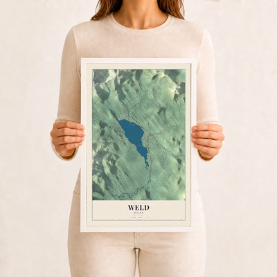 Weld, Maine map print - 12 x 18 white Ayous wood frame