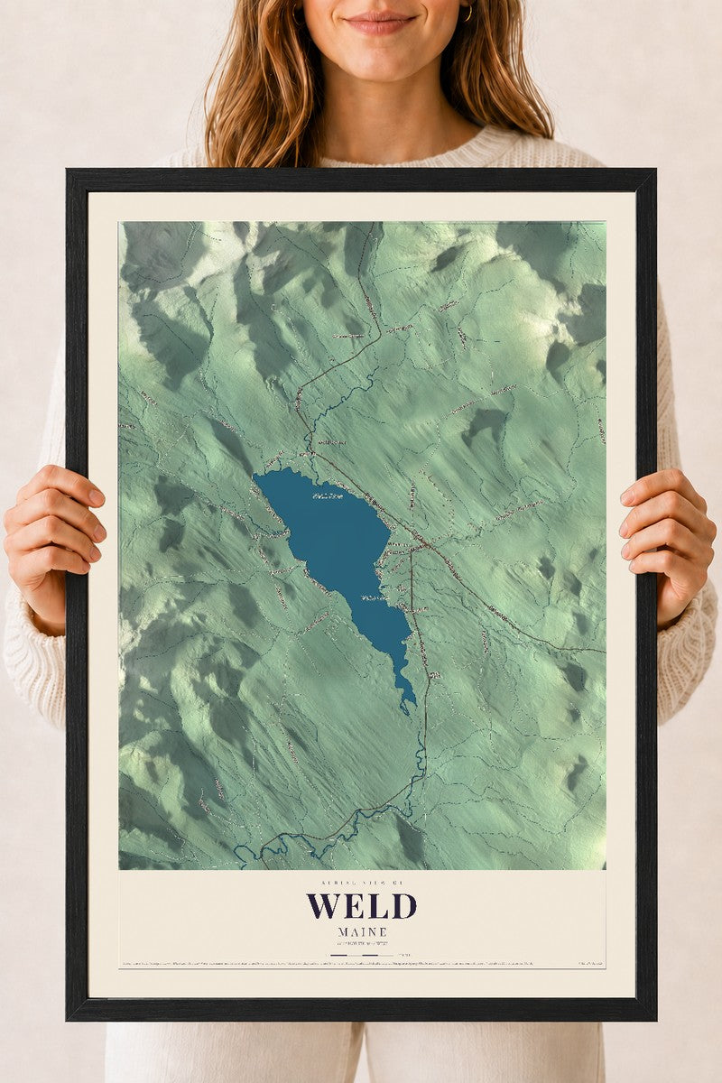 Weld, Maine map print - 18 x 24 black Ayous wood frame