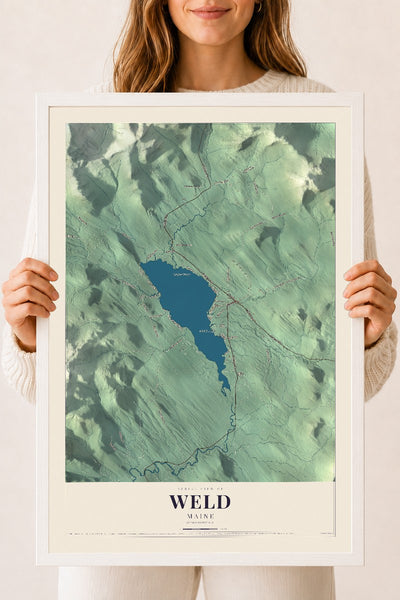 Weld, Maine map print - 18 x 24 white Ayous wood frame