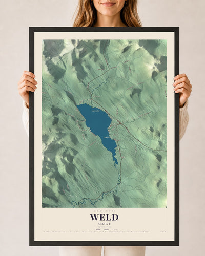 Weld, Maine map print - 24 x 36 black Ayous wood frame