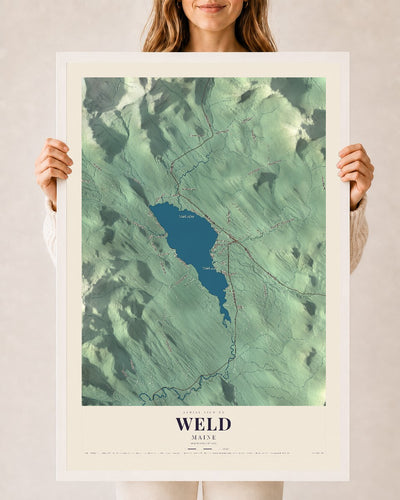 Weld, Maine map print - 24 x 36 white Ayous wood frame
