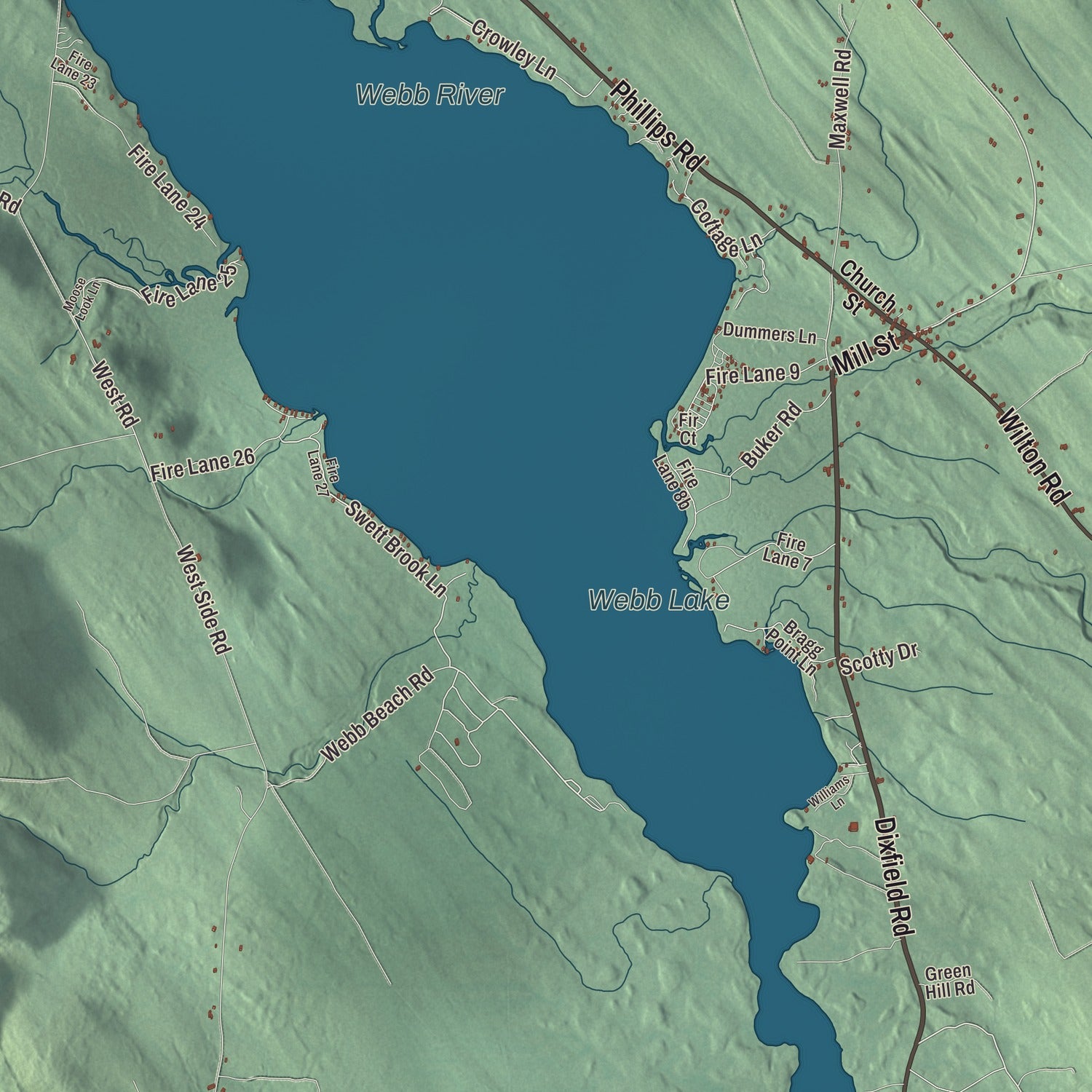 Terrain and local geography detail from the Weld, Maine map