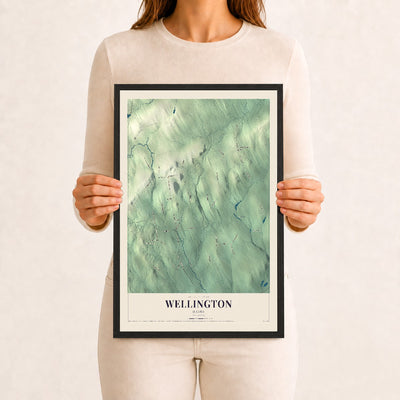 Wellington, Maine map print - 12 x 18 black Ayous wood frame