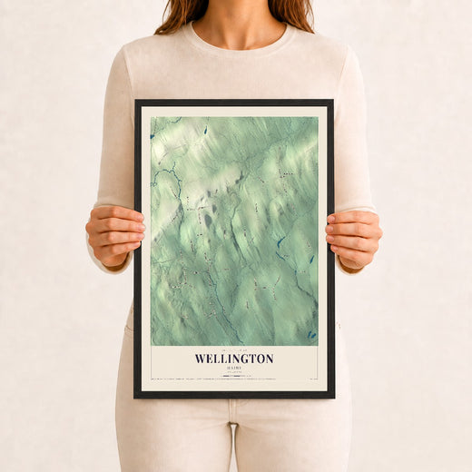 Map of Wellington, Maine, 12 x 18 inch print in a black wood frame