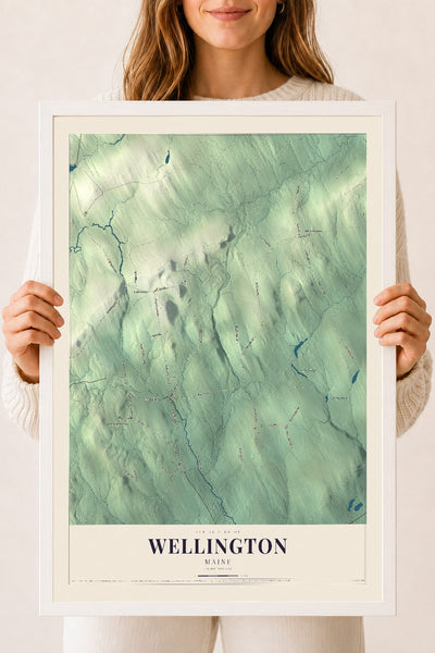 Wellington, Maine map print - 18 x 24 white Ayous wood frame