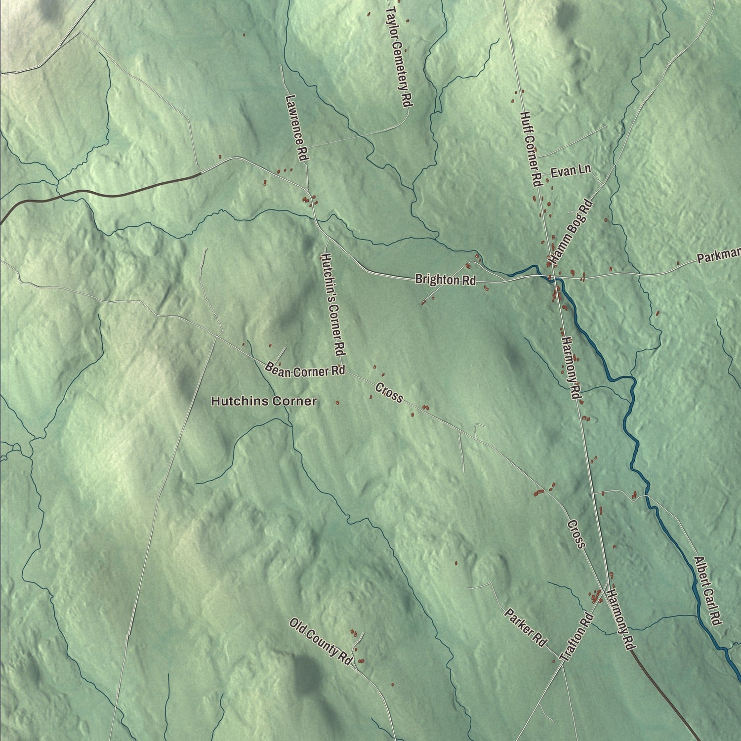 Terrain and local geography detail from the Wellington, Maine map