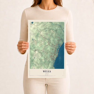 Wells, Maine map print - 12 x 18 archival matte print