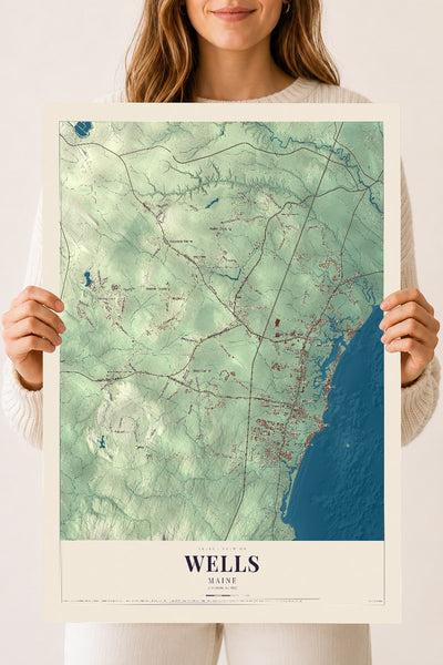Wells, Maine map print - 18 x 24 archival matte print