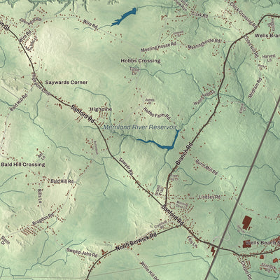 Terrain and local geography detail from the Wells, Maine map
