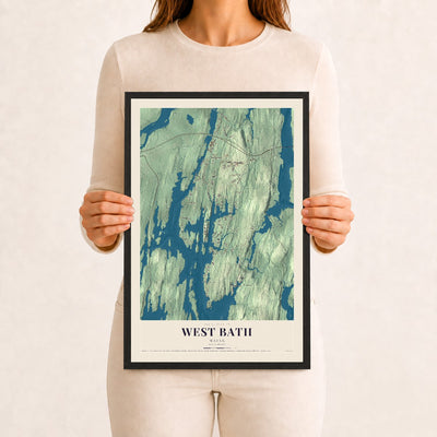 West Bath, Maine map print - 12 x 18 black Ayous wood frame
