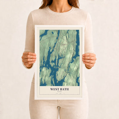 West Bath, Maine map print - 12 x 18 white Ayous wood frame