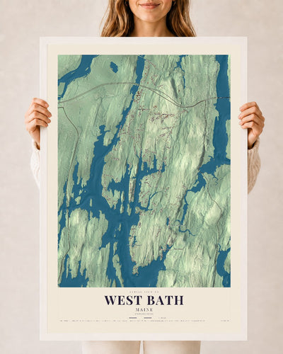 West Bath, Maine map print - 24 x 36 white Ayous wood frame