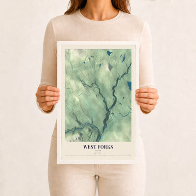 West Forks, Maine map print - 12 x 18 white Ayous wood frame