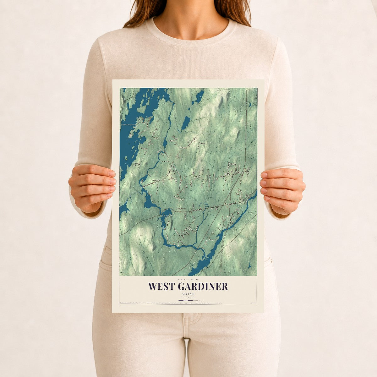 West Gardiner, Maine map print - 12 x 18 archival matte print
