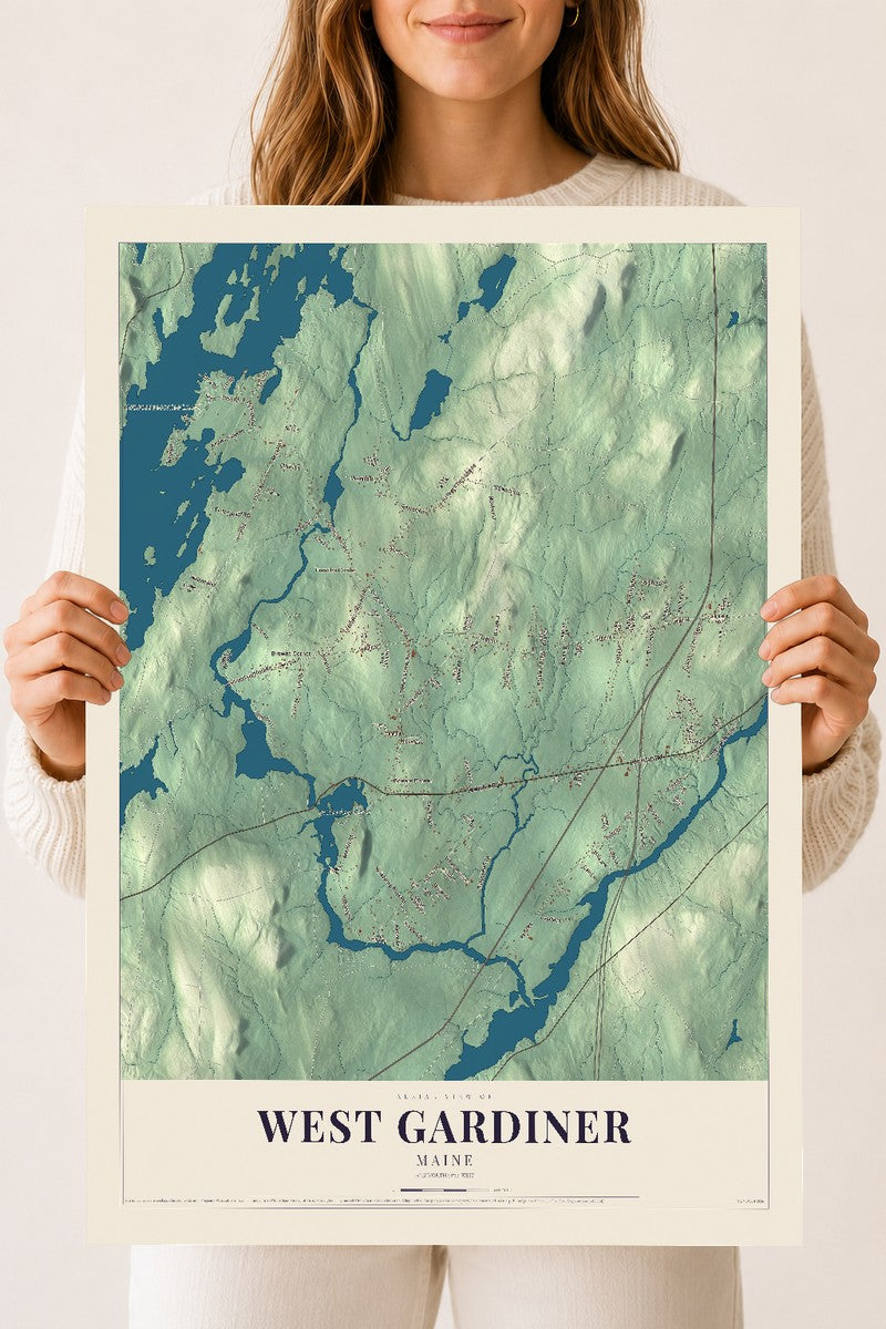 West Gardiner, Maine map print - 18 x 24 archival matte print