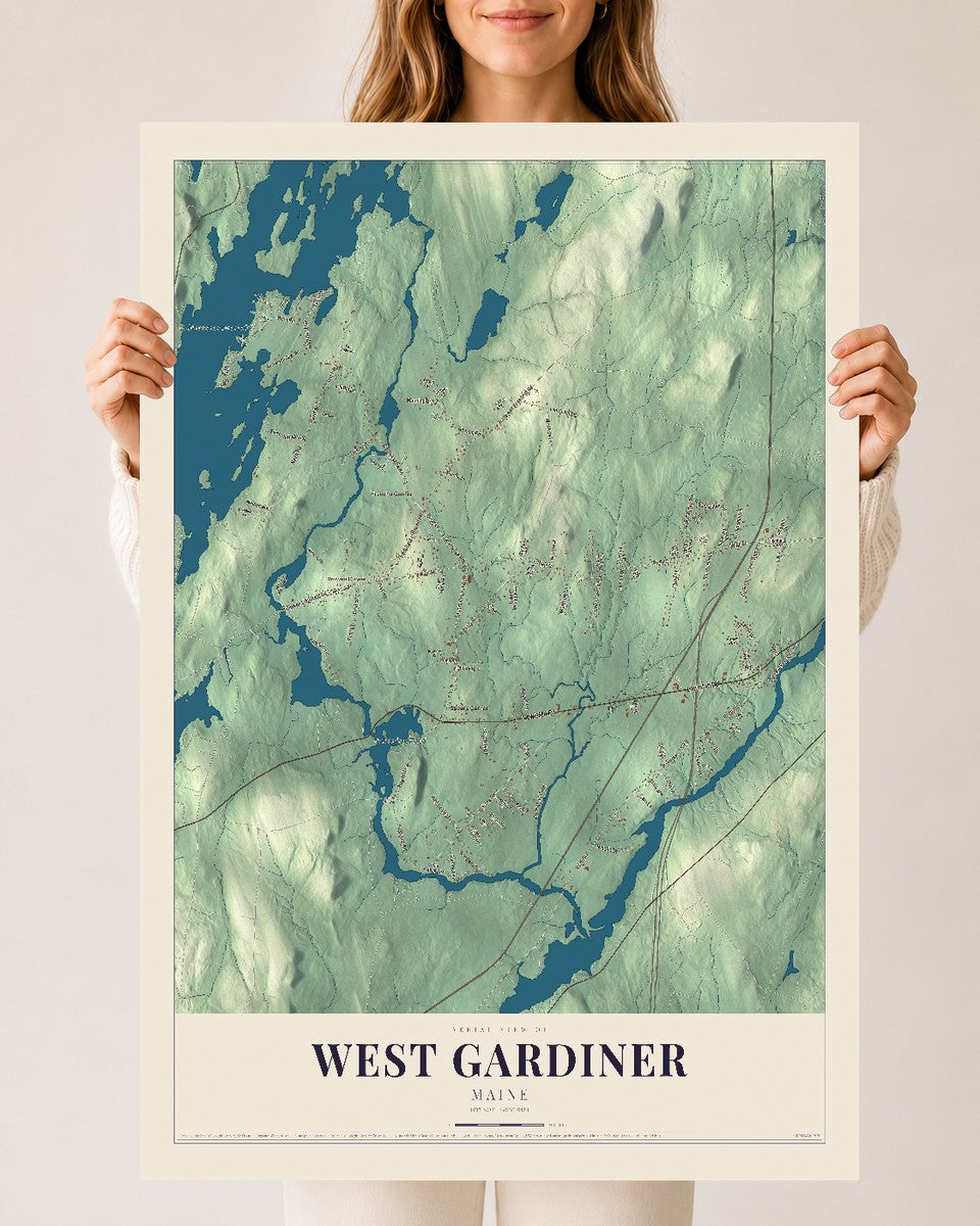 West Gardiner, Maine map print - 24 x 36 archival matte print