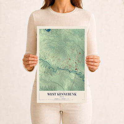 West Kennebunk, Maine map print - 12 x 18 archival matte print