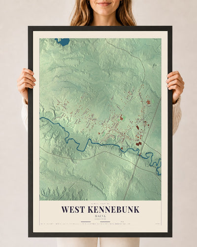West Kennebunk, Maine map print - 24 x 36 black Ayous wood frame