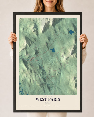 West Paris, Maine map print - 24 x 36 black Ayous wood frame
