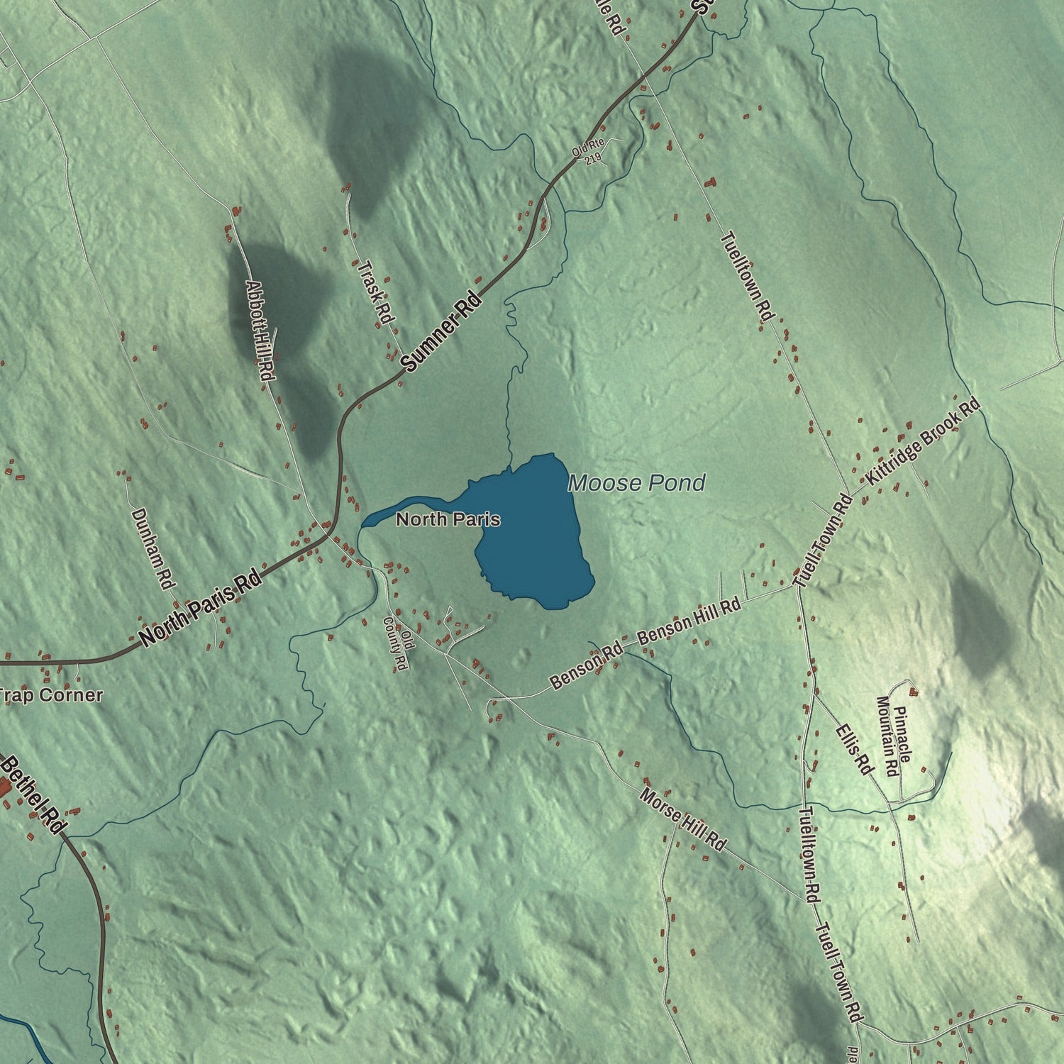 Terrain and local geography detail from the West Paris, Maine map
