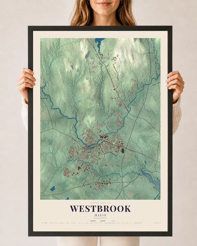 Westbrook, Maine map print - 24 x 36 black Ayous wood frame