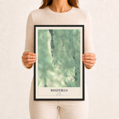 Westfield, Maine map print - 12 x 18 black Ayous wood frame