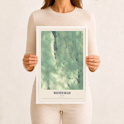 Westfield, Maine map print - 12 x 18 white Ayous wood frame