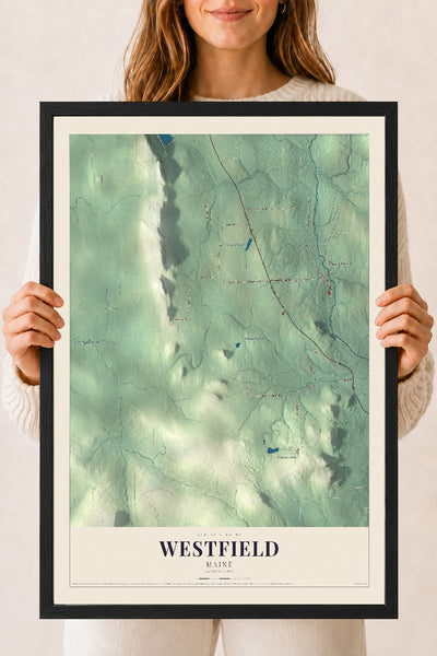 Westfield, Maine map print - 18 x 24 black Ayous wood frame