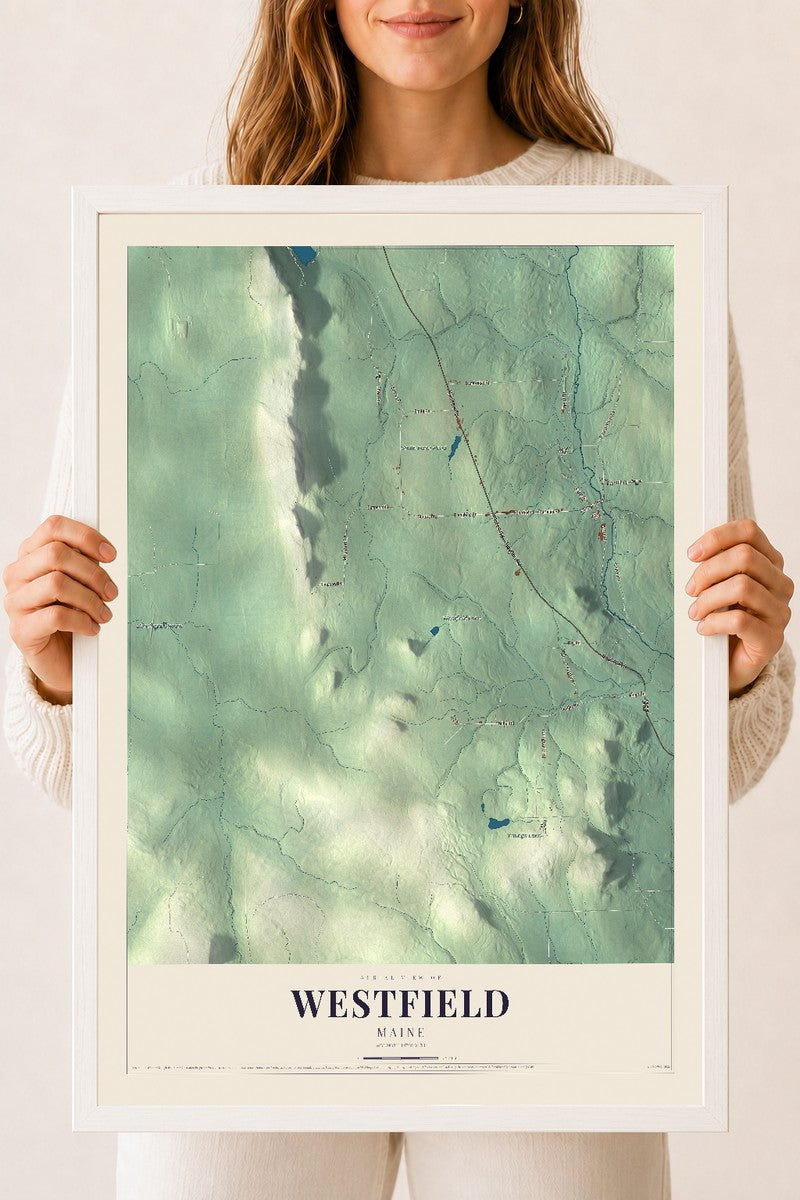 Westfield, Maine map print - 18 x 24 white Ayous wood frame