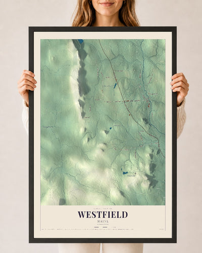 Westfield, Maine map print - 24 x 36 black Ayous wood frame
