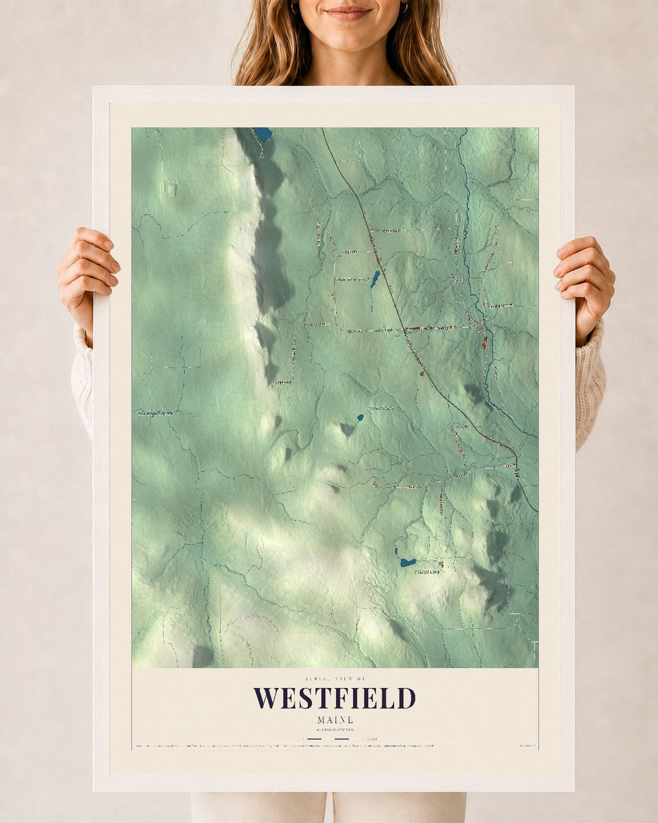 Westfield, Maine map print - 24 x 36 white Ayous wood frame