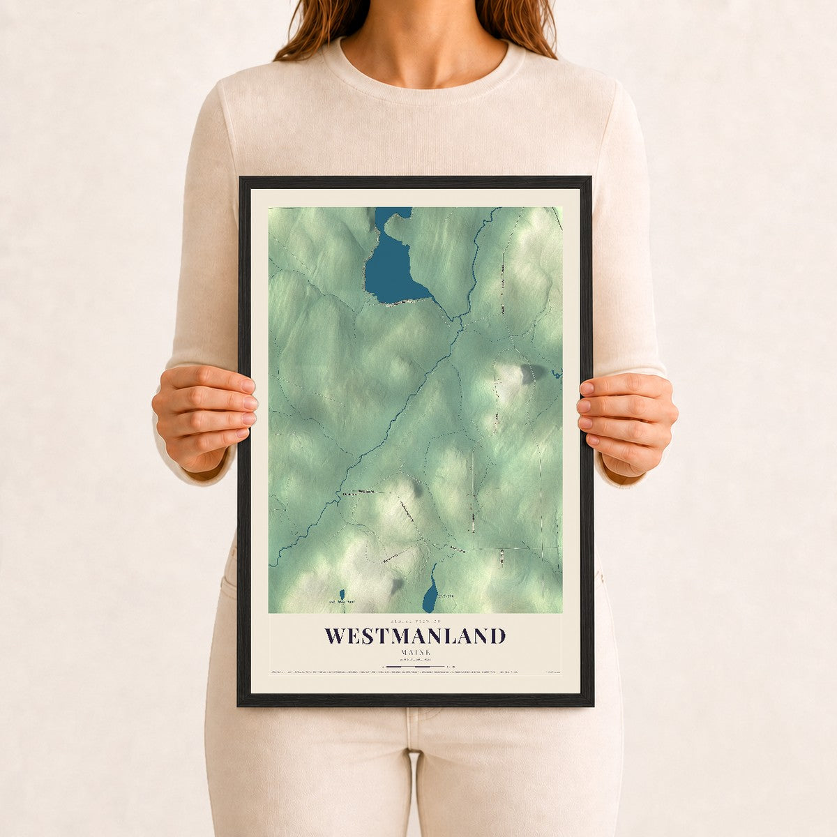 Westmanland, Maine map print - 12 x 18 black Ayous wood frame