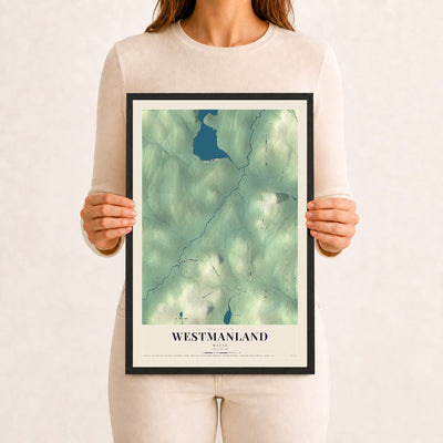 Westmanland, Maine map print - 12 x 18 black Ayous wood frame