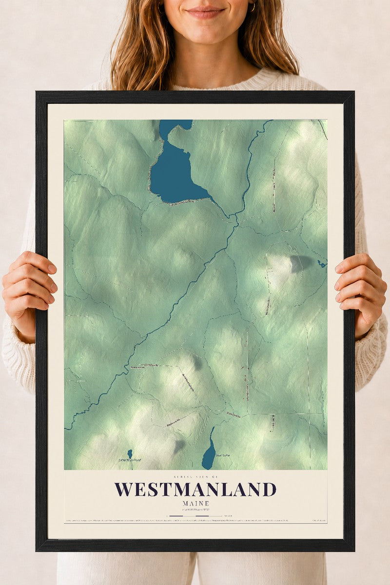 Westmanland, Maine map print - 18 x 24 black Ayous wood frame
