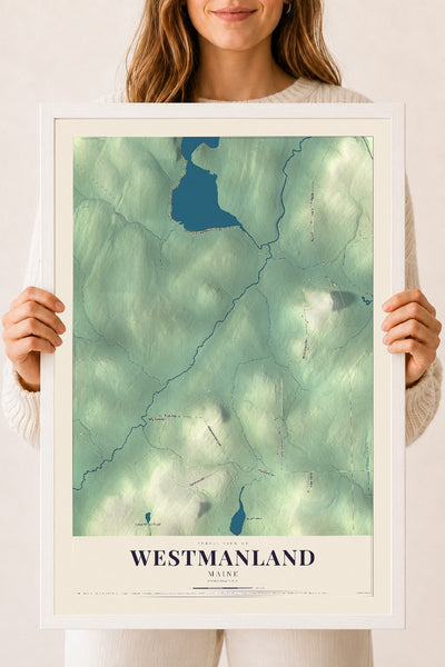 Westmanland, Maine map print - 18 x 24 white Ayous wood frame