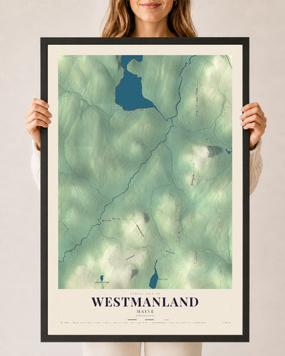 Westmanland, Maine map print - 24 x 36 black Ayous wood frame