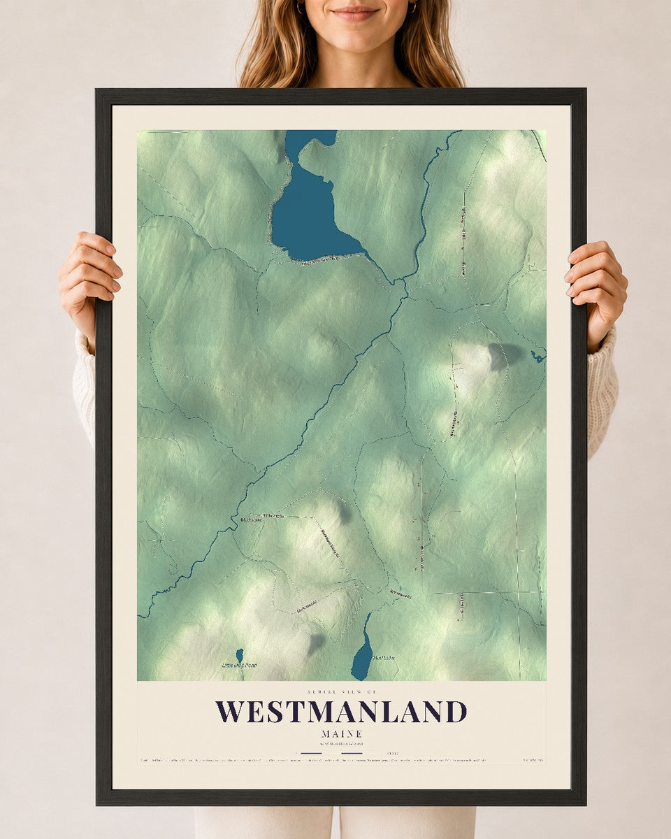Westmanland, Maine map print - 24 x 36 black Ayous wood frame